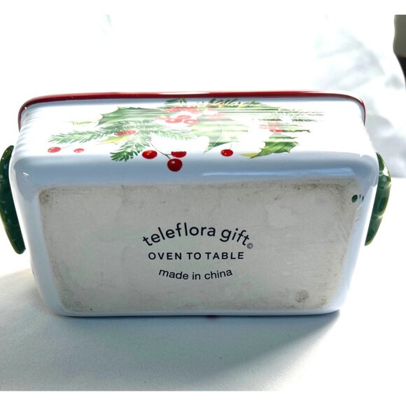 Christmas Loaf Pan by Teleflora with Holly Design Oven to Table Heavy 8.5” - Picture 4 of 8